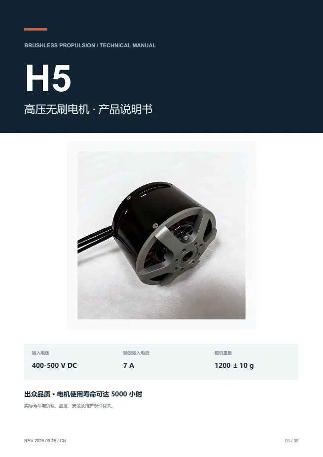 H5 高压无刷电机 产品资料 · 中文 PDF 导读 PDF 封面预览