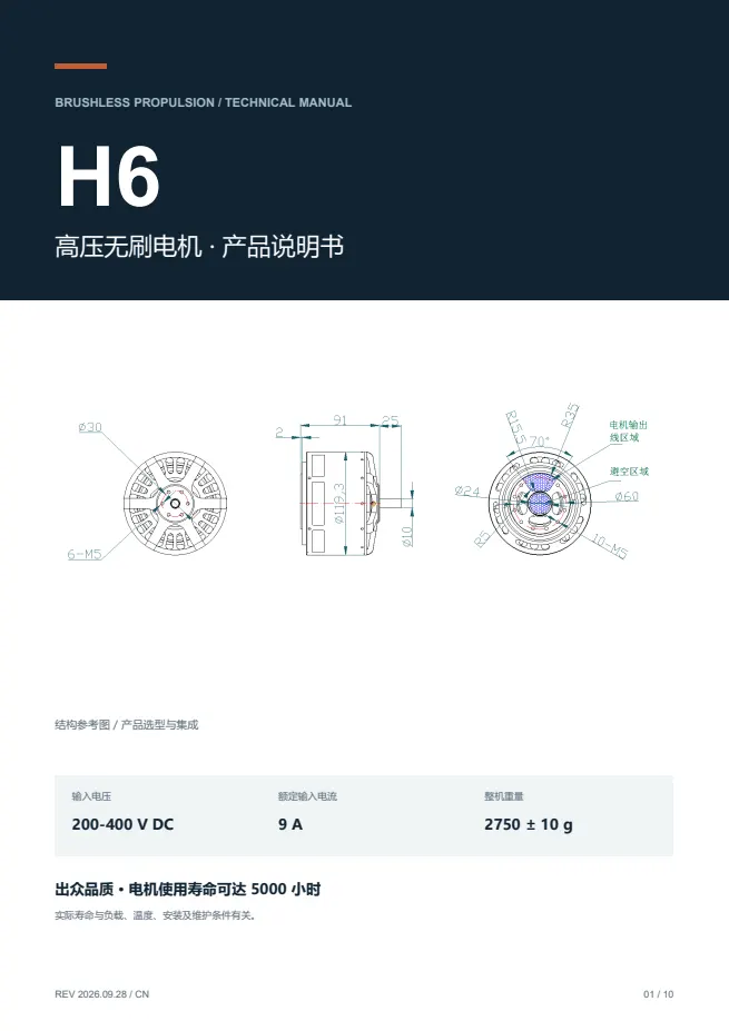 H6 高压无刷电机 产品资料 · 中文 PDF 导读 PDF 封面预览