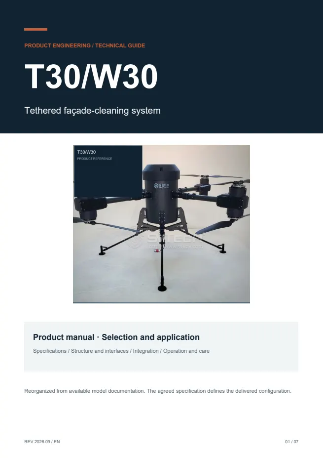 T30/W30 系留幕墙清洗系统 产品资料 · 英文 PDF 导读 PDF 封面预览