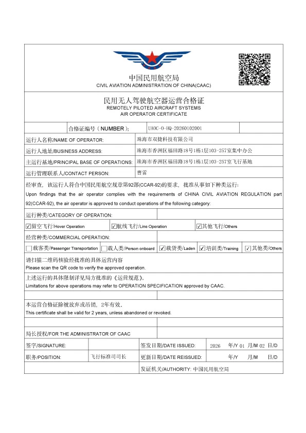 民用无人驾驶航空器运营合格证